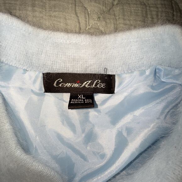 RARE Connie A Lee Blue Fluffy Fuzzy Vintage Angora Cardigan Sweater XL Pockets - Picture 5 of 10